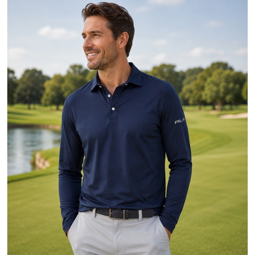 Ralph Lauren RLX Navy Long Sleeve Performance Golf Polo Men's Medium